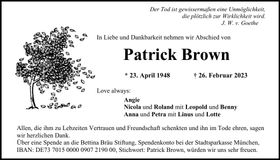 Traueranzeige Patrick Brown