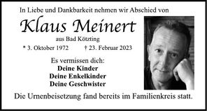Traueranzeige Klaus Meinert