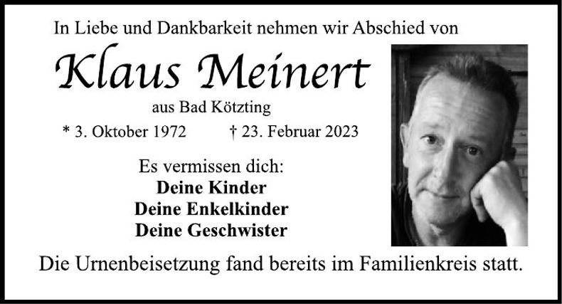 Traueranzeige Klaus Meinert