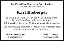 Traueranzeige Karl Bieberger