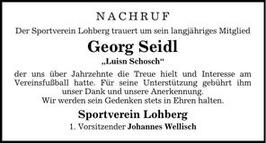 Traueranzeige Georg Seidl