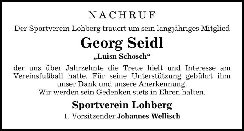 Traueranzeige Georg Seidl