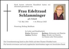 Traueranzeige Edeltraud Schlamminger