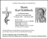 Traueranzeige Karl Küblbeck