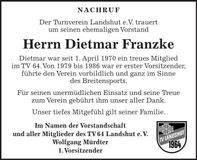 Traueranzeige Dietmar Franzke
