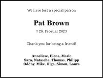 Traueranzeige Pat Brown