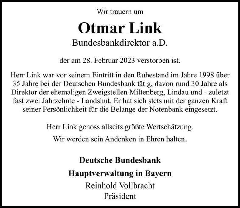Traueranzeige Otmar Link