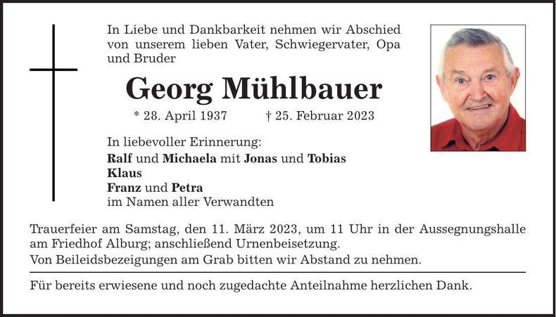 Traueranzeige Georg Mühlbauer