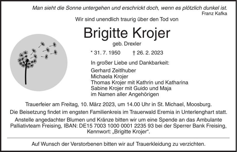 Traueranzeige Brigitte Krojer