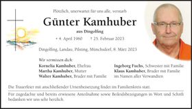 Traueranzeige Günter Kamhuber