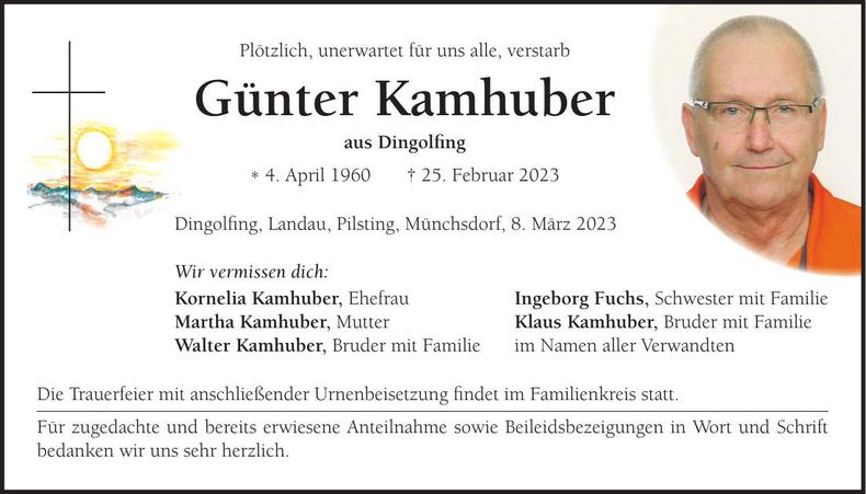 Traueranzeige Günter Kamhuber