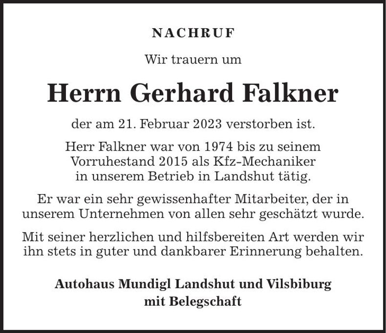 Traueranzeige Gerhard Falkner