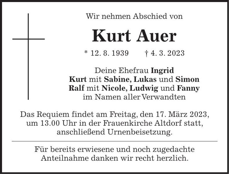 Traueranzeige Kurt Auer