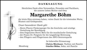 Traueranzeige Margarethe Böhm