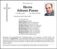 Traueranzeige Johann Panny