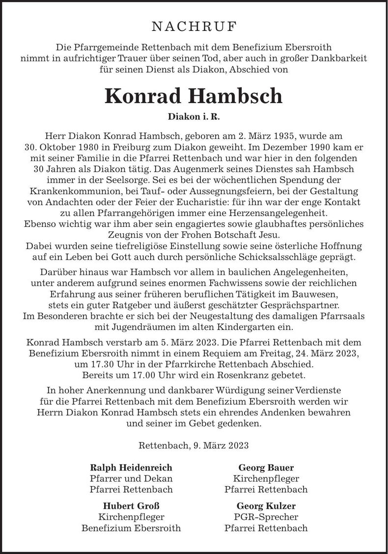Traueranzeige Konrad Hambsch