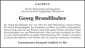Traueranzeige Georg Brandlhuber