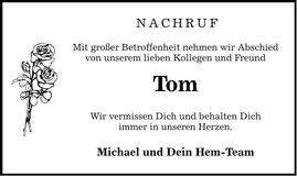 Traueranzeige Tom 