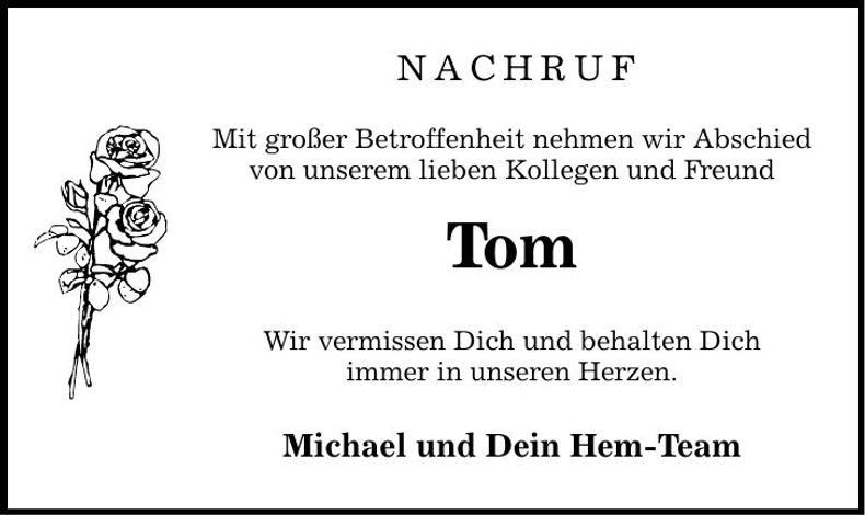 Traueranzeige Tom 