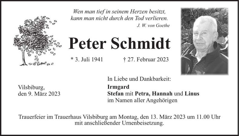 Traueranzeige Peter Schmidt