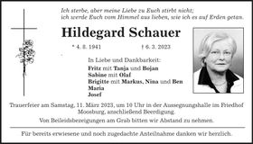 Traueranzeige Hildegard Schauer