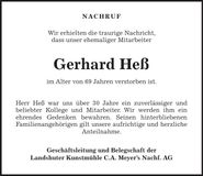 Traueranzeige Heß Gerhard