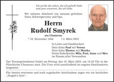 Traueranzeige Rudolf Smyrek