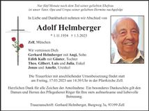 Traueranzeige Adolf Helmberger