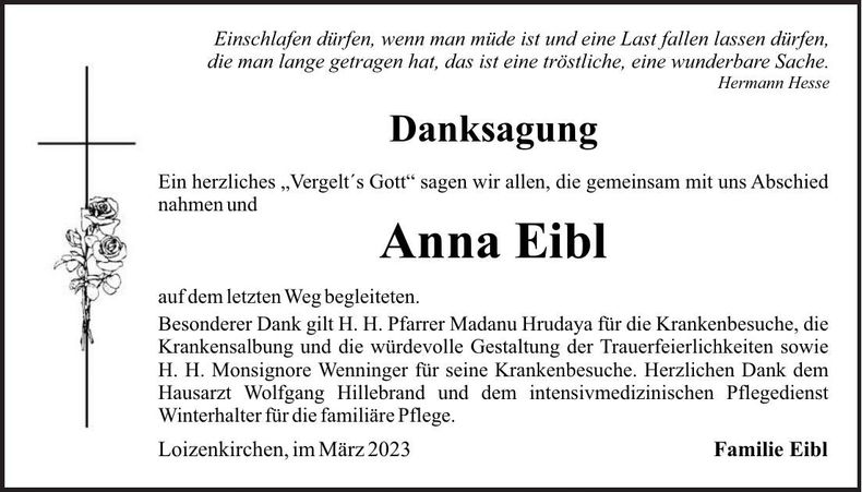 Traueranzeige Anna Eibl