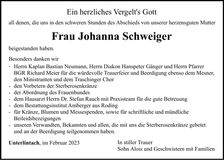 Traueranzeige Johanna Schweiger