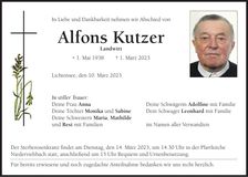 Traueranzeige Alfons Kutzer