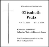 Traueranzeige Elisabeth Wutz