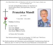 Traueranzeige Franziska Mandl