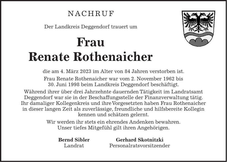 Traueranzeige Renate Rothenaicher