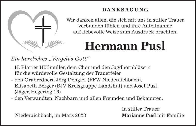Traueranzeige Hermann Pusl