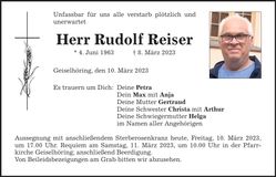 Traueranzeige Rudolf Reiser