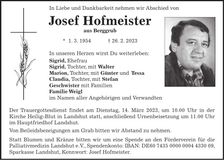 Traueranzeige Josef Hofmeister