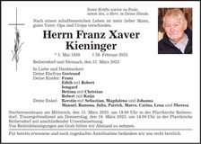 Traueranzeige Franz Xaver Kieninger