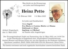 Traueranzeige Heinz Petto