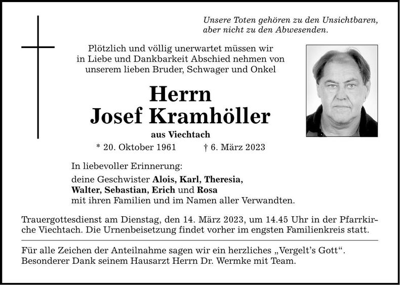 Traueranzeige Josef Kramhöller