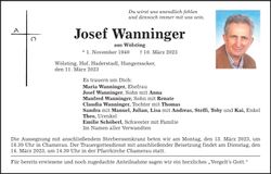 Traueranzeige Josef Wanninger