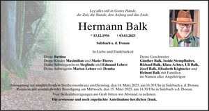 Traueranzeige Hermann Ballk