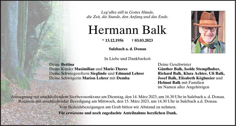 Traueranzeige Hermann Ballk