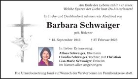 Traueranzeige Barbara Schwaiger