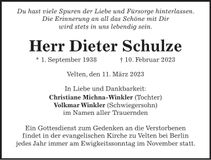 Traueranzeige Dieter Schulze