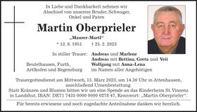 Traueranzeige Martin Oberprieler