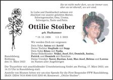 Traueranzeige Ottilie Stoiber