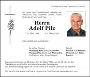 Traueranzeige Adolf Pilz
