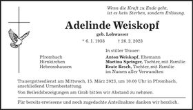 Traueranzeige Adelinde Weiskopf