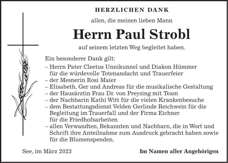 Traueranzeige Paul Strobl